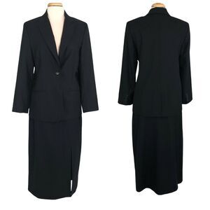 Amanda Smith Career Formal Wool Skirt Suit Lined One-Button Blazer Size 12 Slit